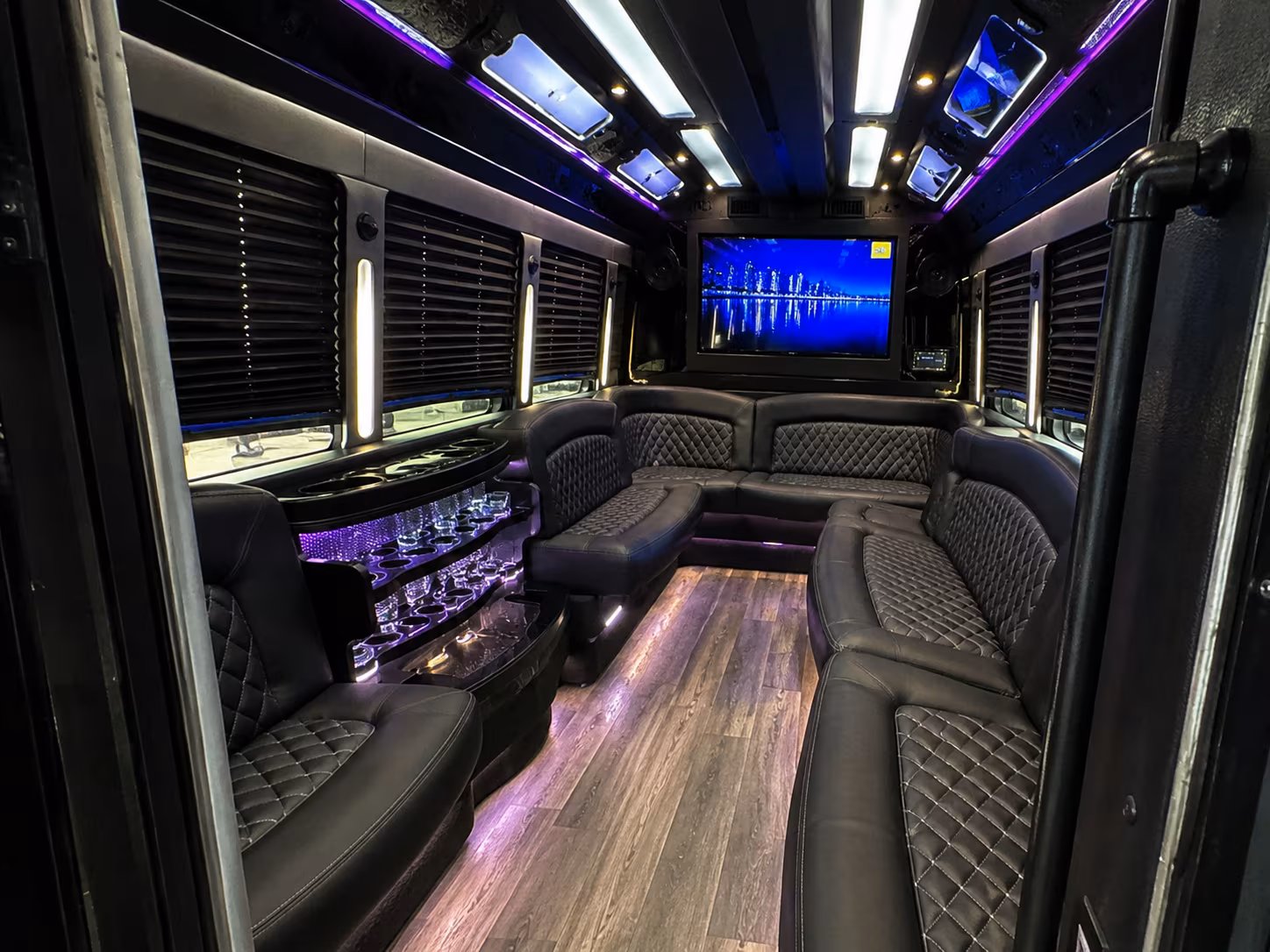 Group beside a Mercedes Sprinter limo in Mesa